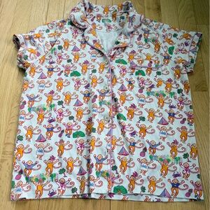 Roller Rabbit Charleston Monkey Print Pajama Shirt XL Limited Edition Pima